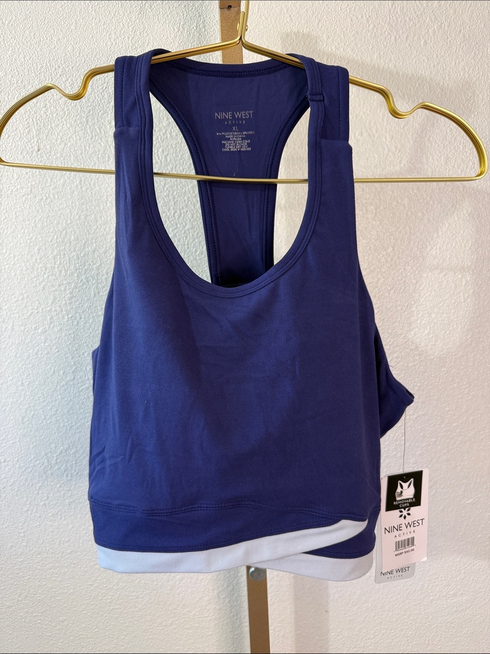 Nine West- Blue long line Racerback Sports Tank/bra - XL- NWT